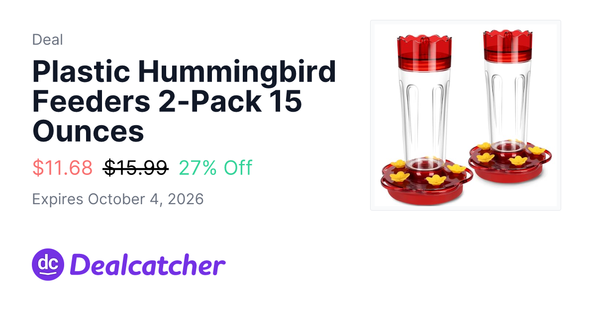 Amazon - Plastic Hummingbird Feeders 2-Pack 15 Ounces $11.68