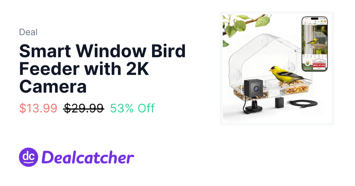 Amazon - Smart Window Bird Feeder with 2K Camera $13.99