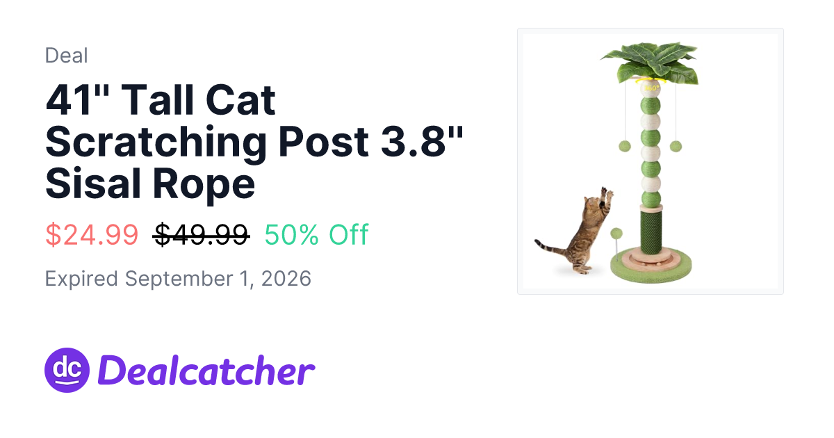 Amazon - 41'' Tall Cat Scratching Post 3.8'' Sisal Rope $24.99