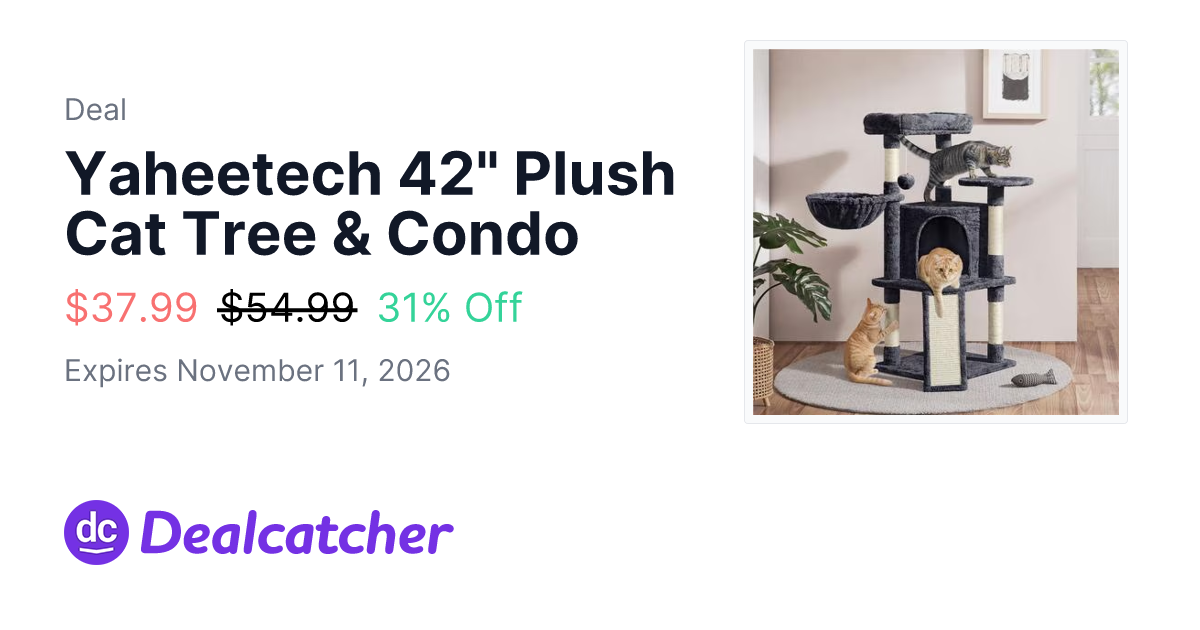 Chewy - Yaheetech 42" Plush Cat Tree & Condo $37.99