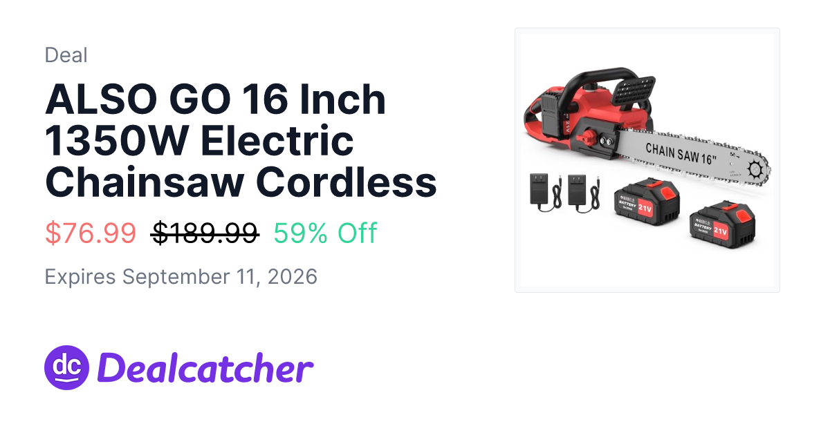 Amazon - ALSO GO 16 Inch 1350W Electric Chainsaw Cordless $76.99