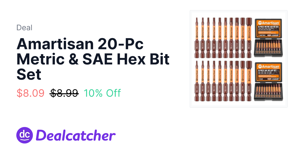 Amazon - Amartisan 20-Pc Metric & SAE Hex Bit Set $8.09