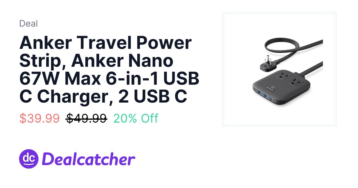 Amazon - Anker Travel Power Strip, Anker Nano 67W Max 6-in-1 USB C Charger, 2 USB C $39.99