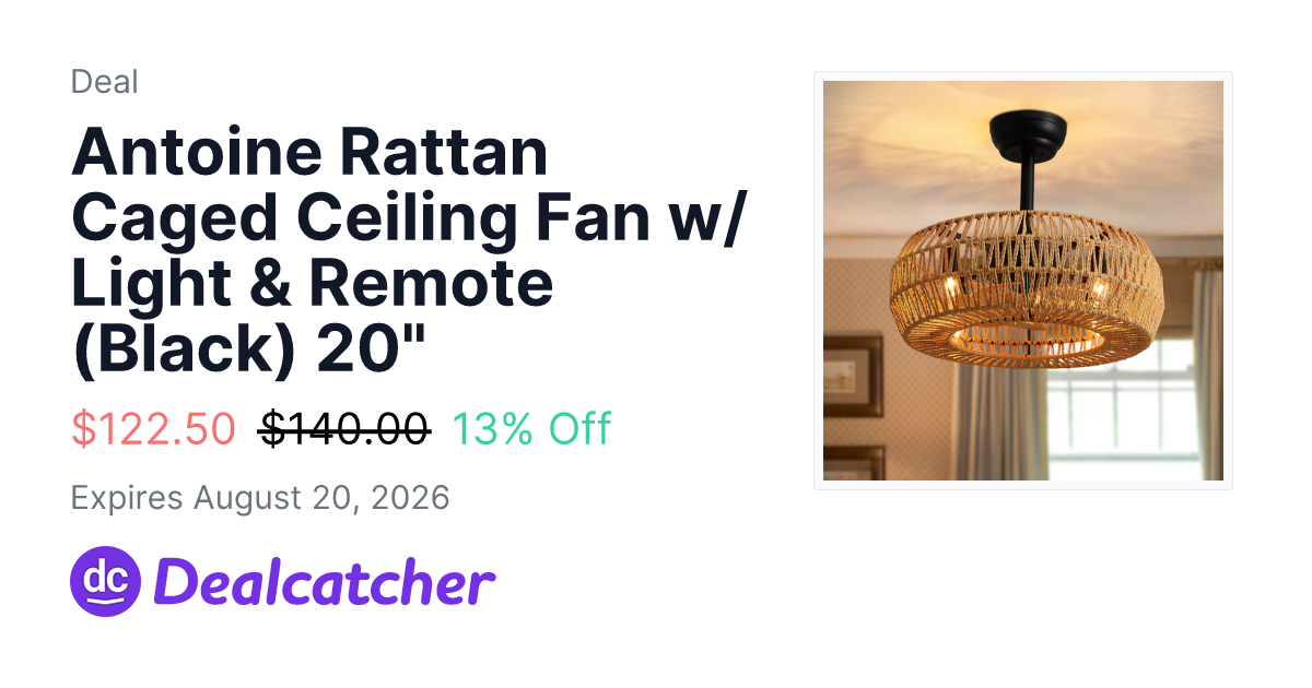 Lowes - Antoine Rattan Caged Ceiling Fan w/ Light & Remote (Black) 20" $122.50