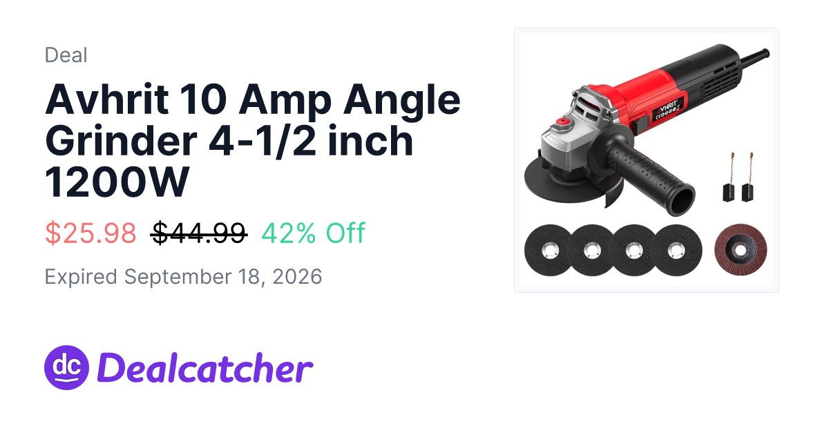 Amazon - Avhrit 10 Amp Angle Grinder 4-1/2 inch 1200W $25.98
