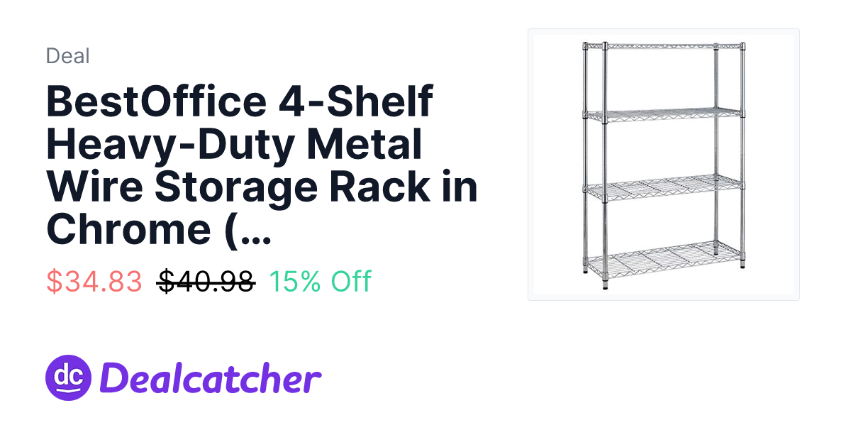 Amazon - BestOffice 4-Shelf Heavy-Duty Metal Wire Storage Rack in Chrome (54"x36"x14") $34.83