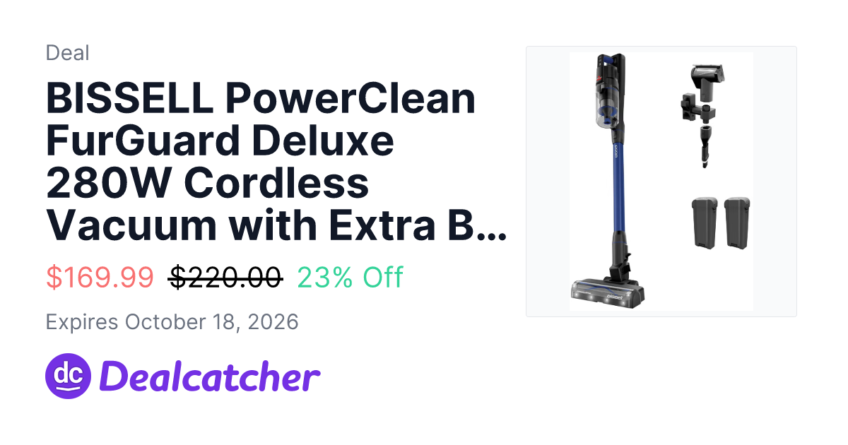 Costco - BISSELL PowerClean FurGuard Deluxe 280W Cordless Vacuum with Extra Battery $169.99