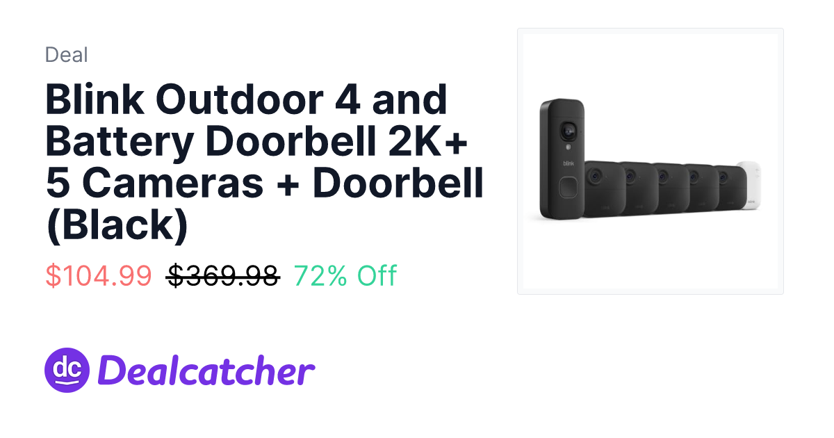 Amazon - Blink Outdoor 4 and Battery Doorbell 2K+ 5 Cameras + Doorbell (Black) $104.99