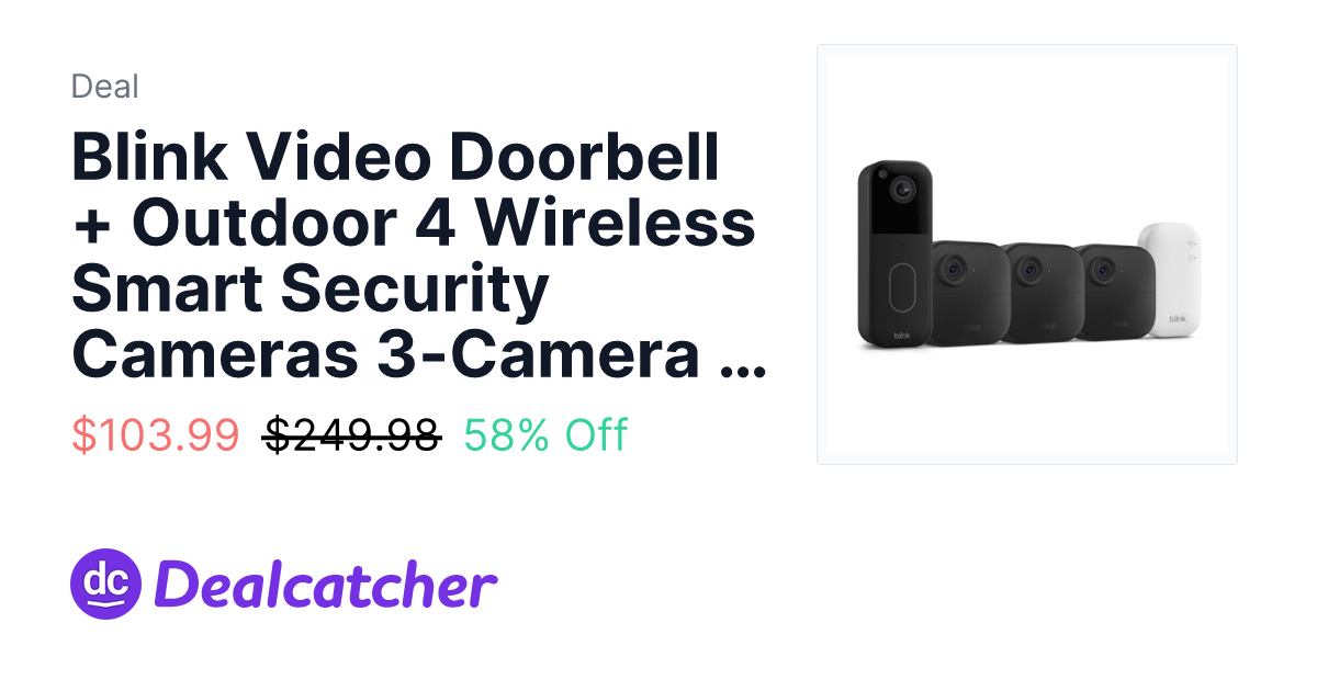 Amazon - Blink Video Doorbell + Outdoor 4 Wireless Smart Security Cameras 3-Camera System + Video Doorbell $103.99