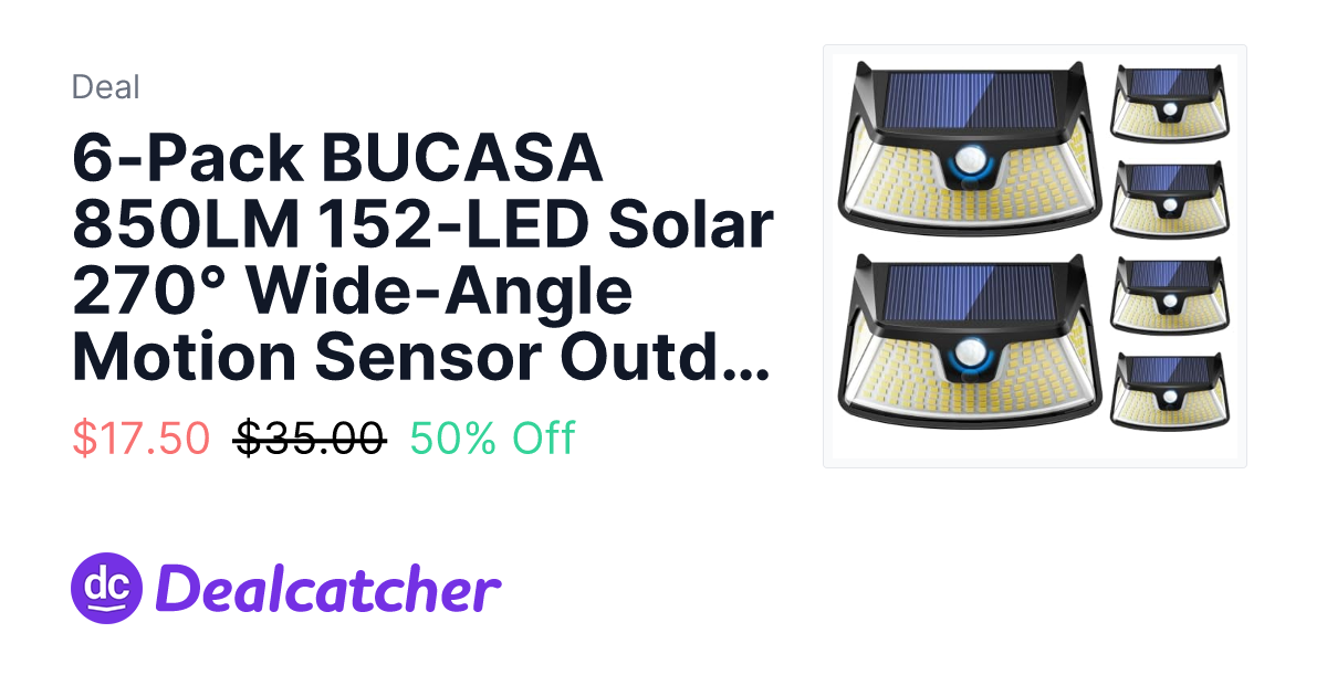 Amazon - 6-Pack BUCASA 850LM 152-LED Solar 270° Wide-Angle Motion Sensor Outdoor Security Light $17.50