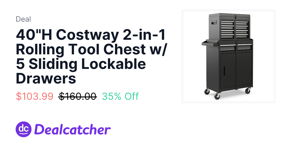 Costway - 40"H Costway 2-in-1 Rolling Tool Chest w/ 5 Sliding Lockable Drawers $103.99