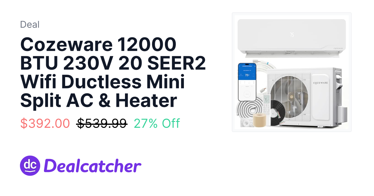 Amazon - Cozeware 12000 BTU 230V 20 SEER2 Wifi Ductless Mini Split AC & Heater $392.00