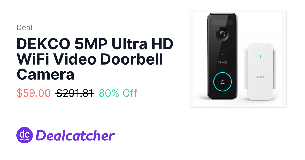 AliExpress - DEKCO 5MP Ultra HD WiFi Video Doorbell Camera $59.00