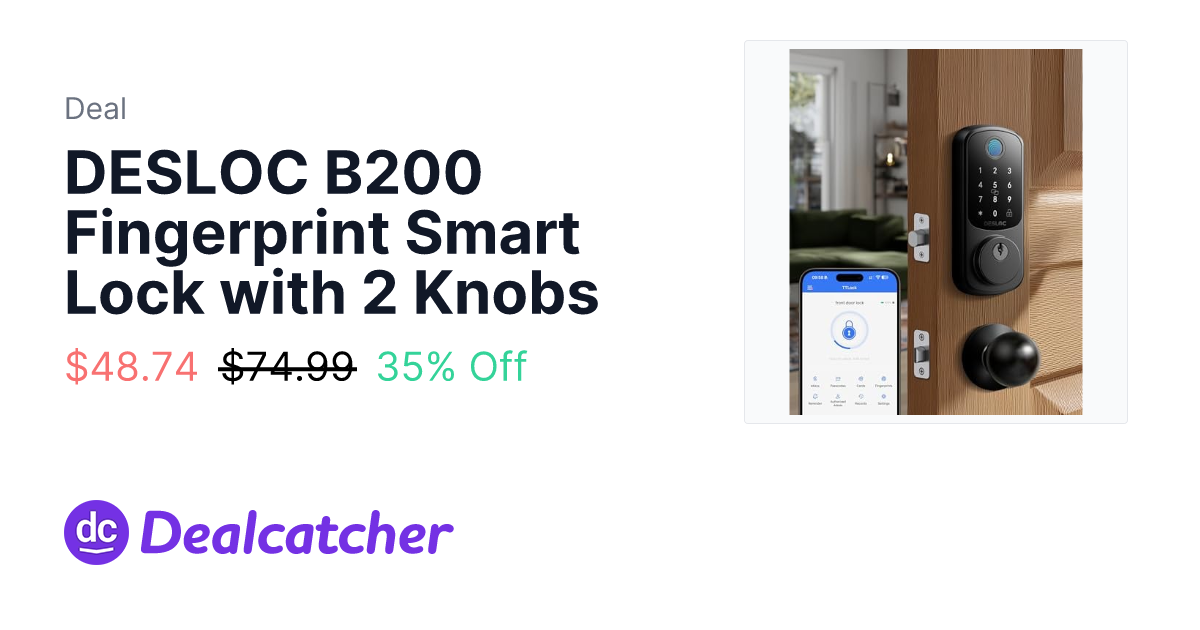 Amazon - DESLOC B200 Fingerprint Smart Lock with 2 Knobs $48.74