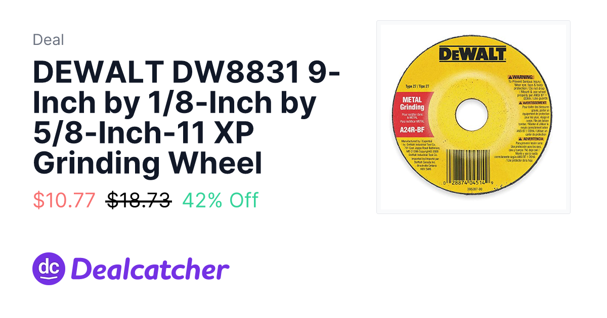 Amazon - DEWALT DW8831 9-Inch by 1/8-Inch by 5/8-Inch-11 XP Grinding Wheel $10.77