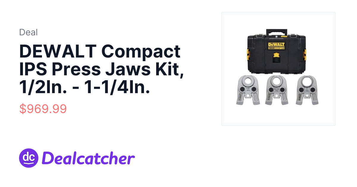 Amazon - DEWALT Compact IPS Press Jaws Kit, 1/2In. - 1-1/4In. $969.99