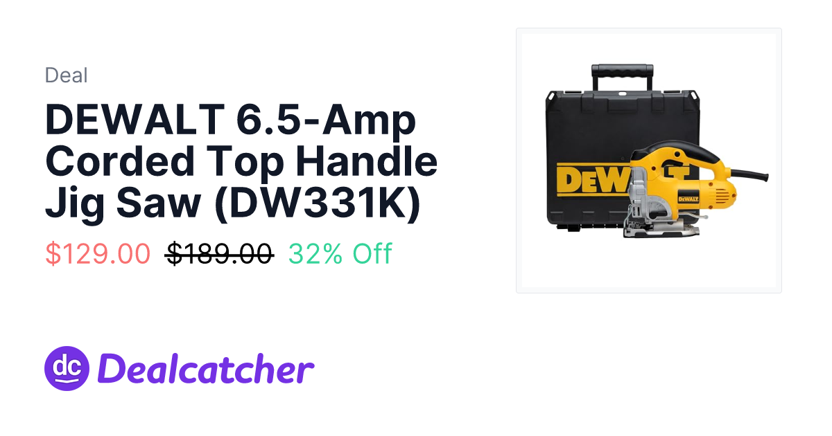 Amazon - DEWALT 6.5-Amp Corded Top Handle Jig Saw (DW331K) $142.99