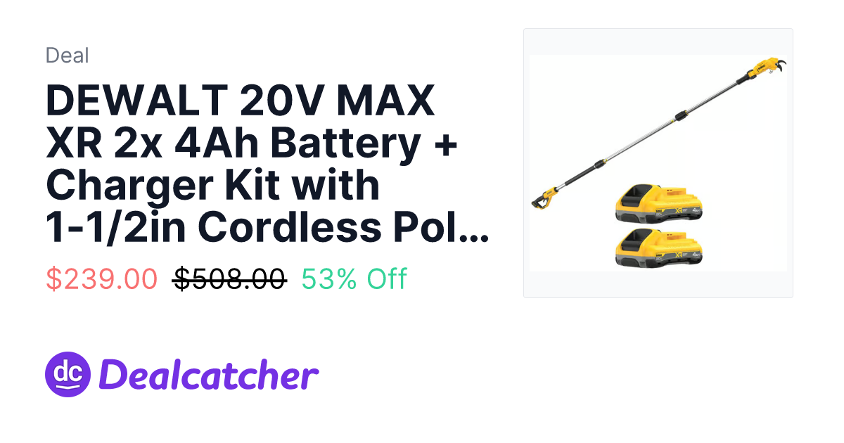 Ace Hardware - DEWALT 20V MAX XR 2x 4Ah Battery + Charger Kit with 1-1/2in Cordless Pole Pruner $239.00
