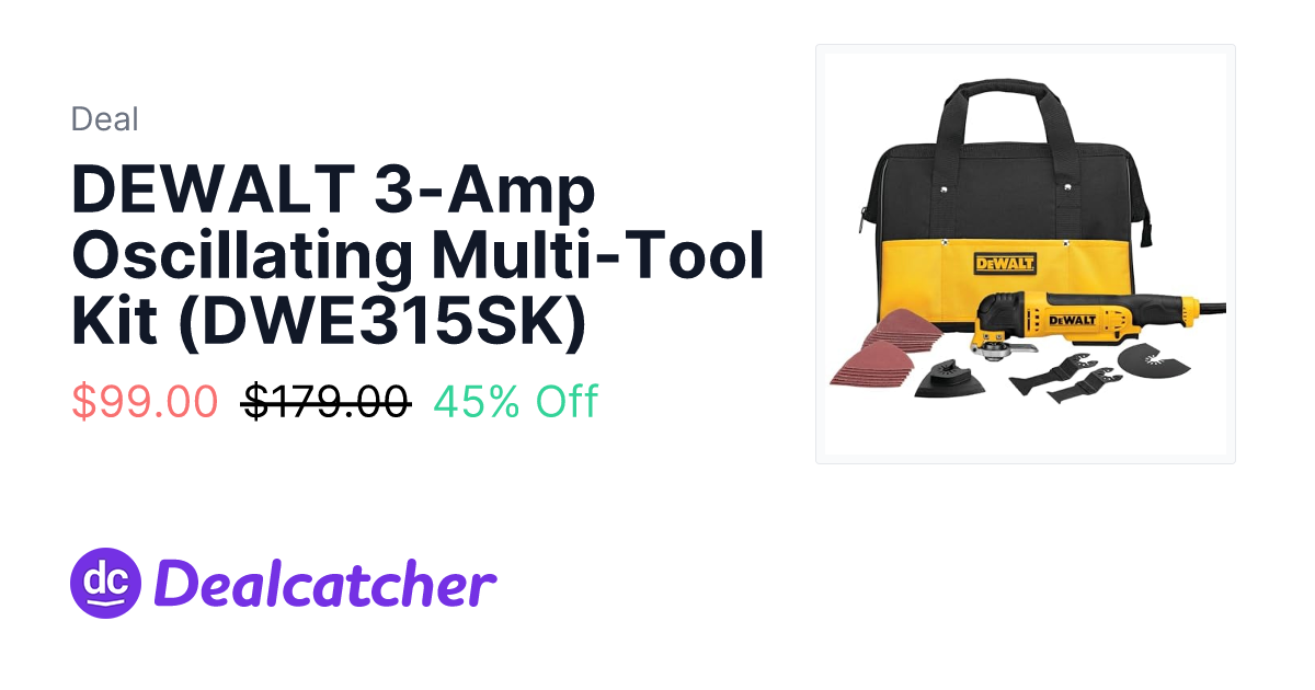 Amazon - DEWALT 3-Amp Oscillating Multi-Tool Kit (DWE315SK) $99.00