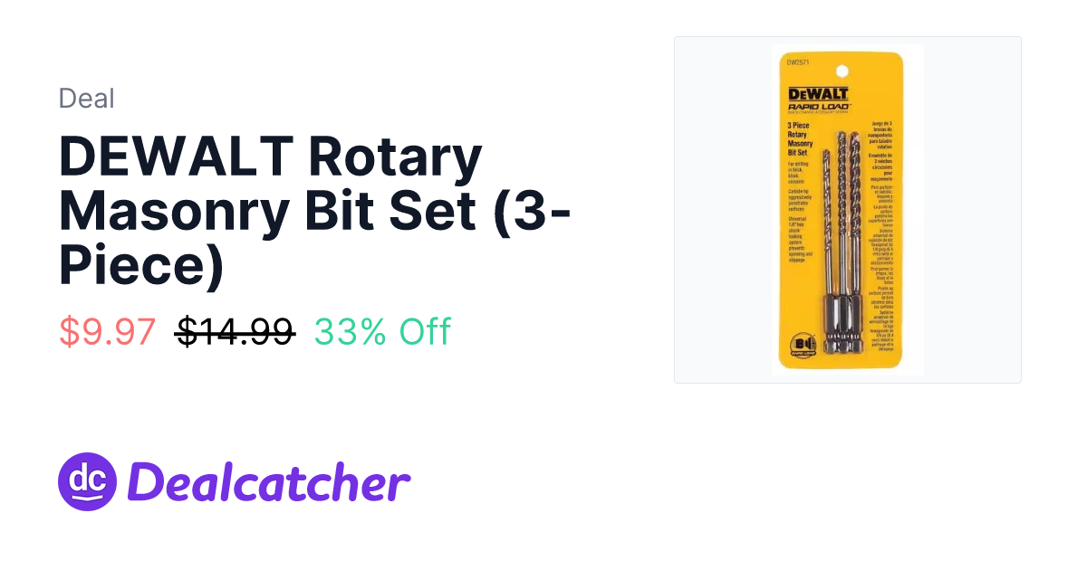 Home Depot - DEWALT Rotary Masonry Bit Set (3-Piece) $9.97