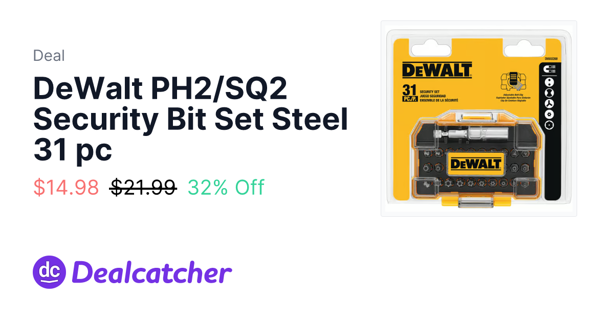 Ace Hardware - DeWalt PH2/SQ2 Security Bit Set Steel 31 pc $14.98
