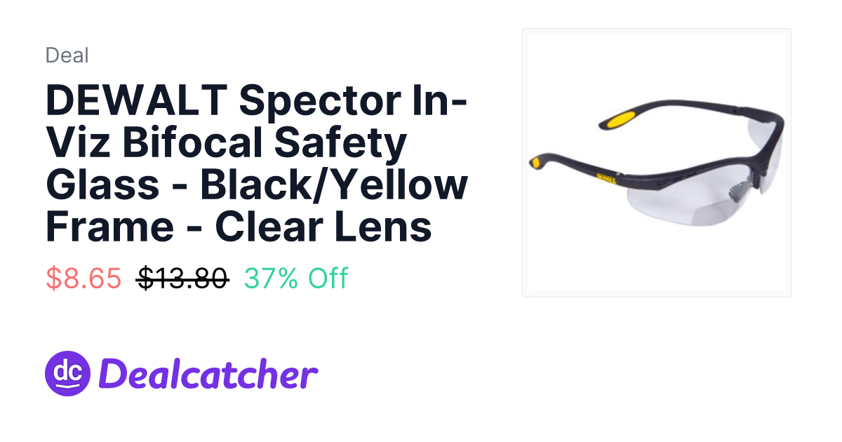 Amazon - DEWALT Spector In-Viz Bifocal Safety Glass - Black/Yellow Frame - Clear Lens $8.65