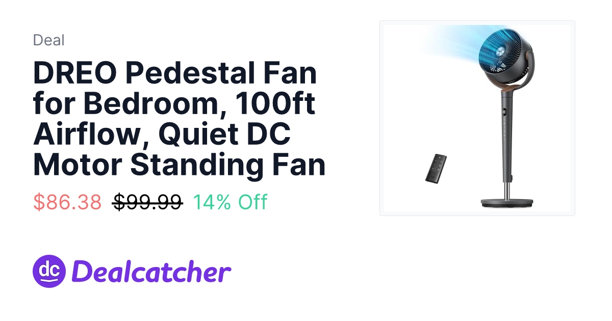 Amazon - DREO Pedestal Fan for Bedroom, 100ft Airflow, Quiet DC Motor Standing Fan $86.38