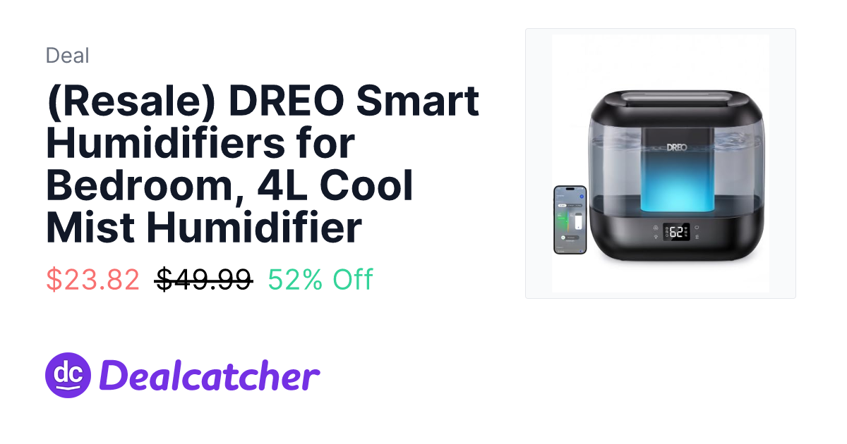 Amazon - (Resale) DREO Smart Humidifiers for Bedroom, 4L Cool Mist Humidifier $23.82