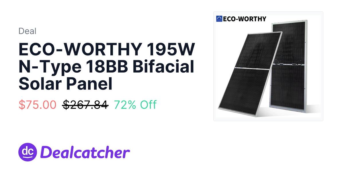 AliExpress - ECO-WORTHY 195W N-Type 18BB Bifacial Solar Panel $75.00