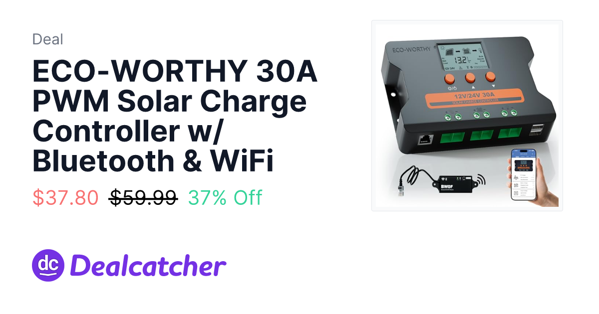 Amazon - ECO-WORTHY 30A PWM Solar Charge Controller w/ Bluetooth & WiFi $37.80