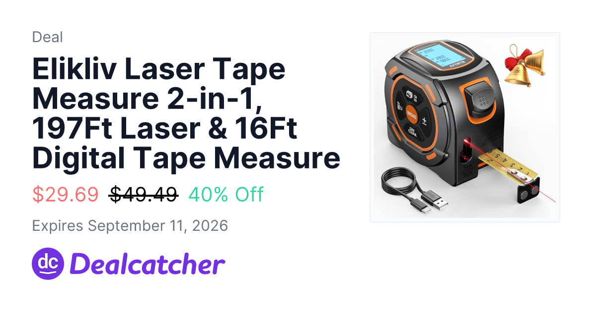 Amazon - Elikliv Laser Tape Measure 2-in-1, 197Ft Laser & 16Ft Digital Tape Measure $29.69