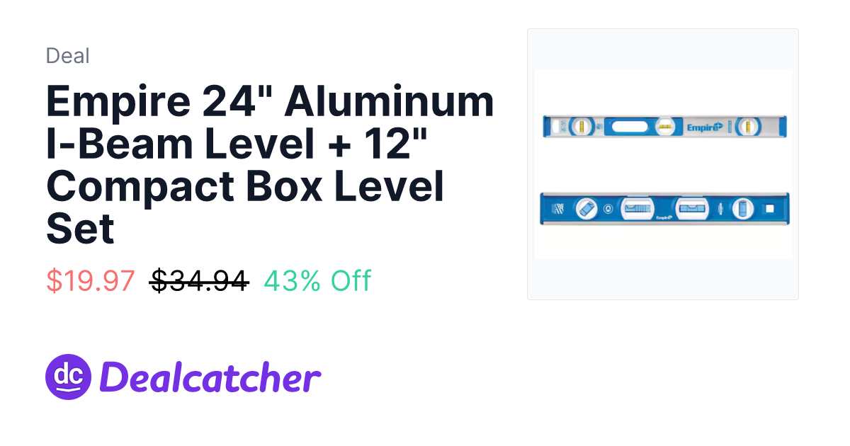Home Depot - Empire 24" Aluminum I-Beam Level + 12" Compact Box Level Set $19.97