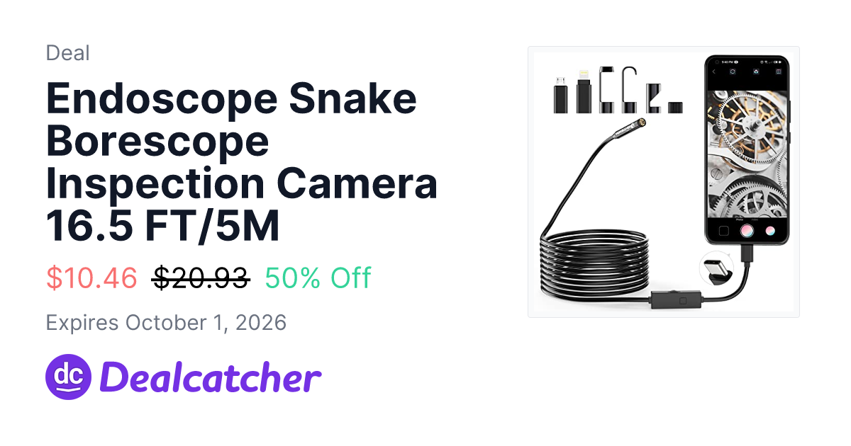 Amazon - Endoscope Snake Borescope Inspection Camera 16.5 FT/5M $10.46
