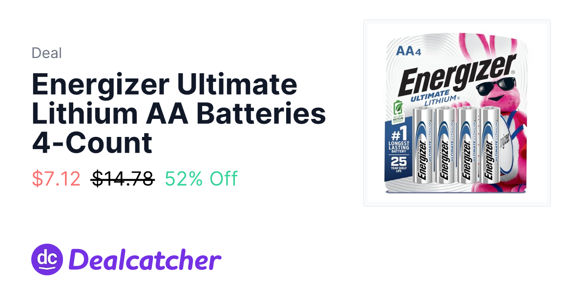 Amazon - Energizer Ultimate Lithium AA Batteries 4-Count $7.12