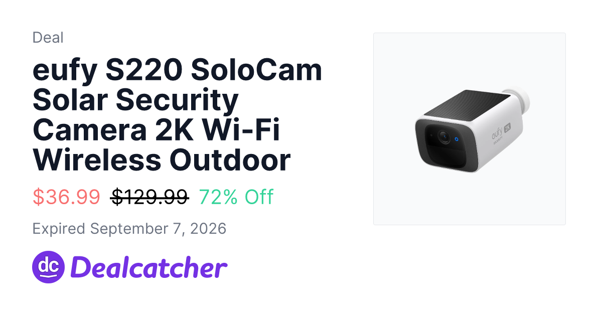 eBay - eufy S220 SoloCam Solar Security Camera 2K Wi-Fi Wireless Outdoor $36.99