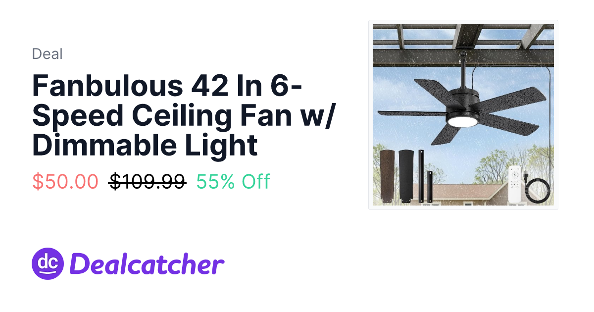 Amazon - Fanbulous 42 In 6-Speed Ceiling Fan w/ Dimmable Light $50.00