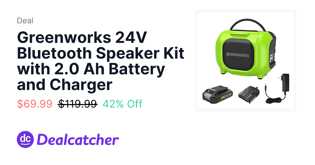 Amazon - Greenworks 24V Bluetooth Speaker Kit with 2.0 Ah Battery and Charger $69.99