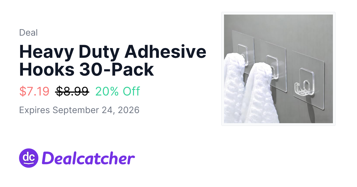 Amazon - Heavy Duty Adhesive Hooks 30-Pack $7.19