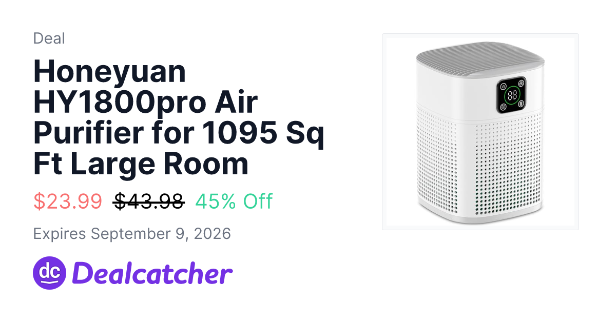 Amazon - Honeyuan HY1800pro Air Purifier for 1095 Sq Ft Large Room $23.99
