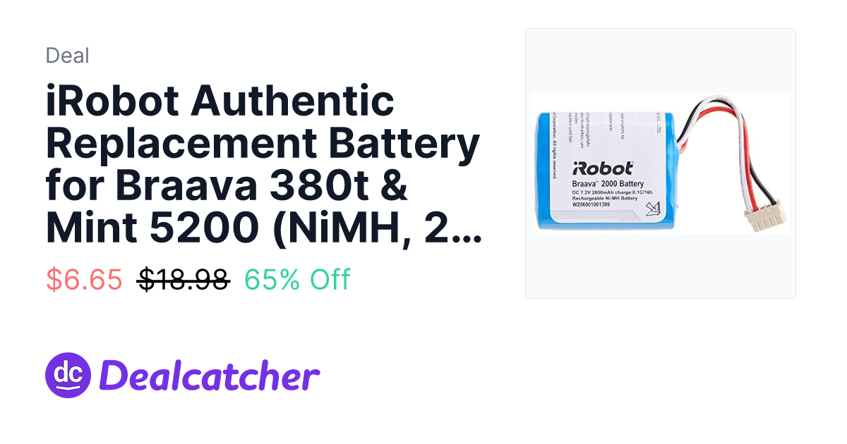 Amazon - iRobot Authentic Replacement Battery for Braava 380t & Mint 5200 (NiMH, 2000 mAh) $6.65