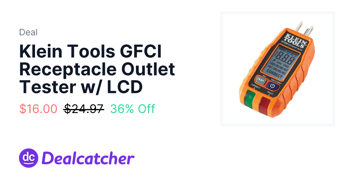 Amazon - Klein Tools GFCI Receptacle Outlet Tester w/ LCD $16.00