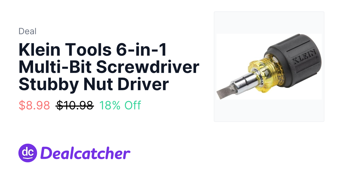 Amazon - Klein Tools 6-in-1 Multi-Bit Screwdriver Stubby Nut Driver $8.98