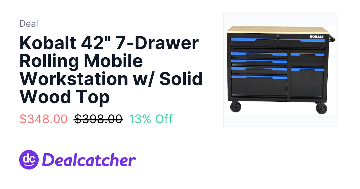 Lowes - Kobalt 42" 7-Drawer Rolling Mobile Workstation w/ Solid Wood Top $348.00