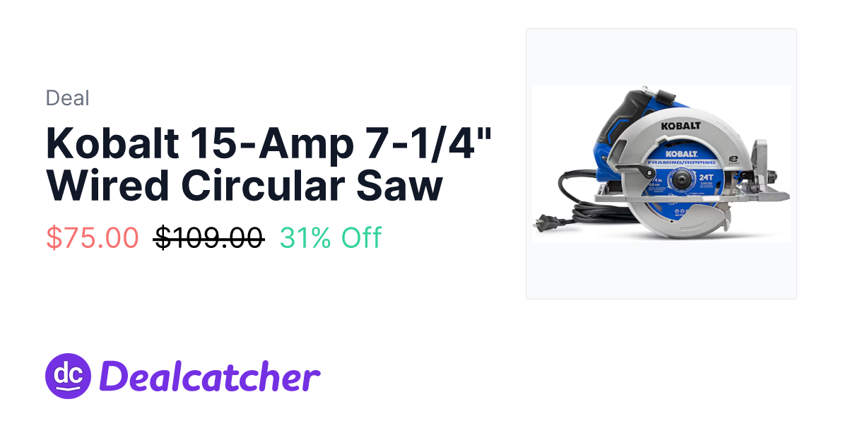 Lowes - Kobalt 15-Amp 7-1/4" Wired Circular Saw $75.00