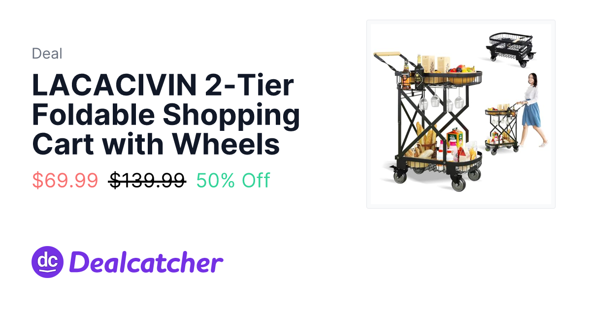 Amazon - LACACIVIN 2-Tier Foldable Shopping Cart with Wheels $69.99
