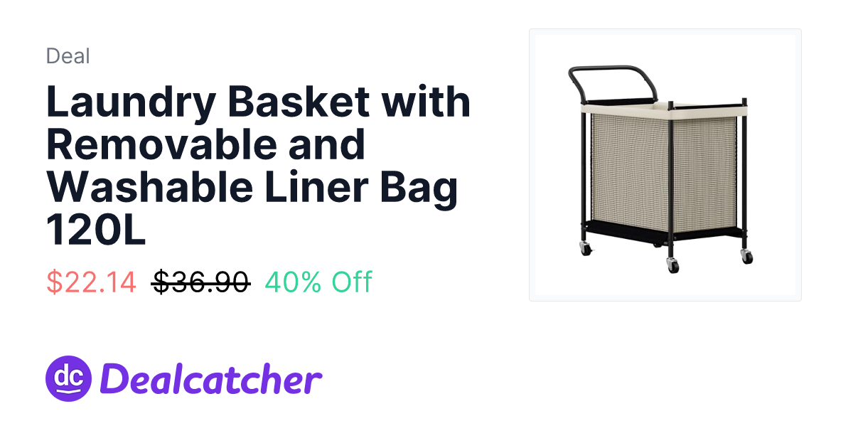 Amazon - Laundry Basket with Removable and Washable Liner Bag 120L $22.14
