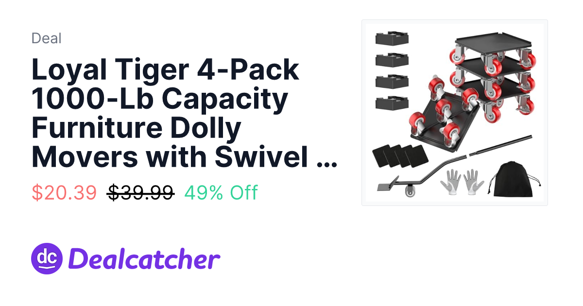 Amazon - Loyal Tiger 4-Pack 1000-Lb Capacity Furniture Dolly Movers with Swivel Wheels & Lifter Pry Bar $20.39