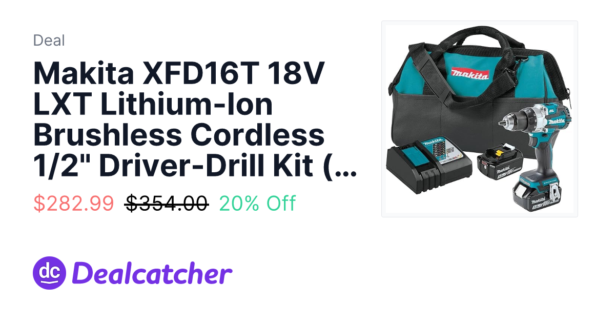 Amazon - Makita XFD16T 18V LXT Lithium-Ion Brushless Cordless 1/2" Driver-Drill Kit (5.0Ah) $282.99