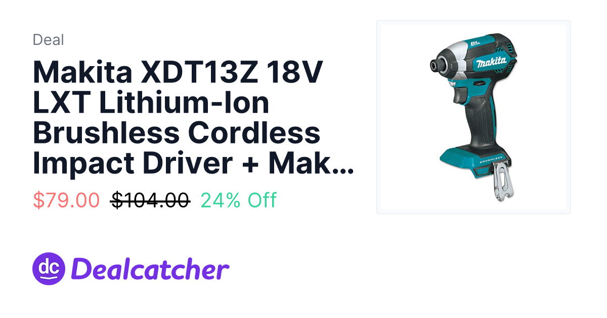 Amazon - Makita XDT13Z 18V LXT Lithium-Ion Brushless Cordless Impact Driver + Makita E-01644 Impact XPS 60 Piece Impact Bit Set $79.00