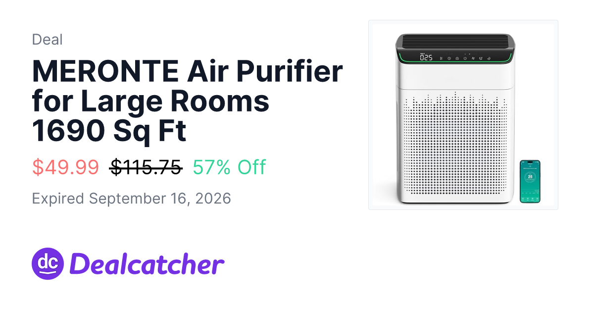 Amazon - MERONTE Air Purifier for Large Rooms 1690 Sq Ft $49.99